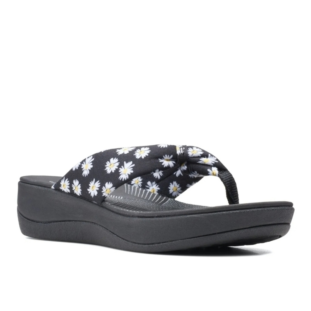 Clarks Arla Glison flip flop sandals black white floral size 9* *